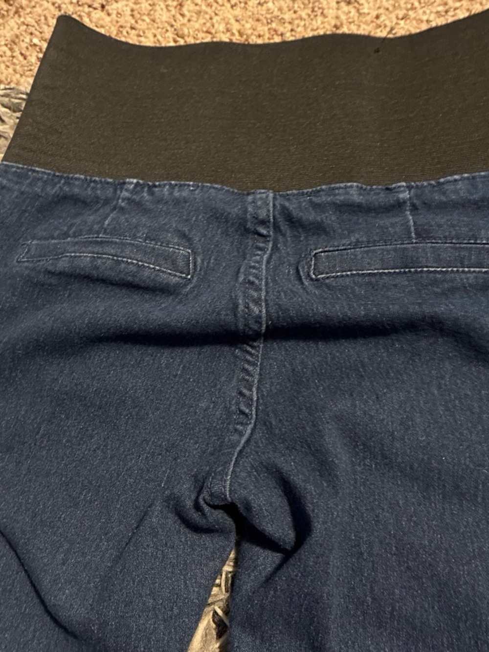 Women's Dark Blue Skinny Jeans with Black Stretch Waistband